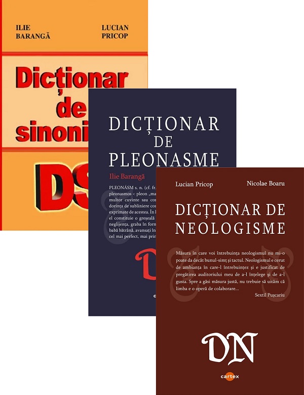 Coperta cărții 'Pachet 3 dicționare: Sinonime, neologisme, pleonasme - Lucian Pricop, Ilie Barangă, Nicolae Boaru'