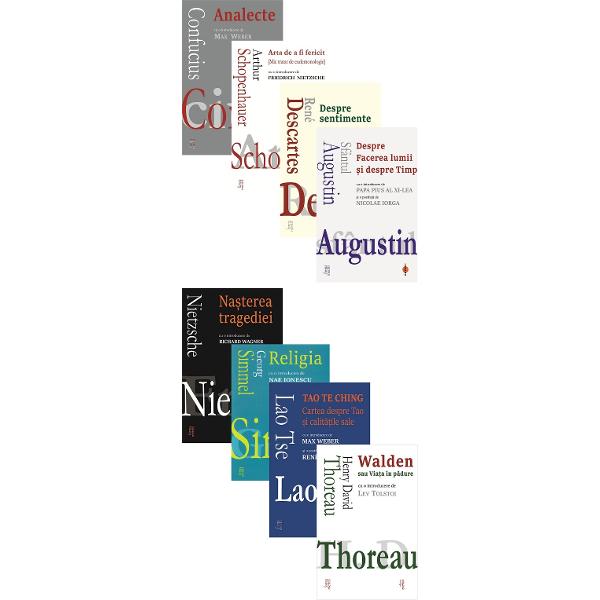 Pachet 8 carti: Forma mentis - Confucius, Arthur Schopenhauer, Rene Descartes, Sfantul Augustin, Friedrich Nietzsche, Georg Simmel, Lao Tse, Henry David Thoreau