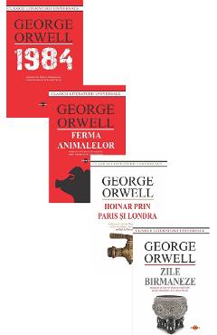 Coperta cărții 'Pachet 4 cărți: 1984 + Ferma Animalelor + Hoinar prin Paris și Londra + Zile birmaneze - George Orwell'