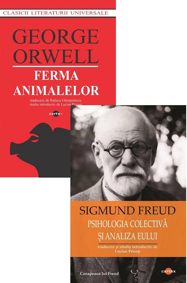Coperta cărții 'Pachet 2 cărți: Ferma animalelor + Psihologia colectivă și analiza eului - George Orwell, Sigmund Freud'
