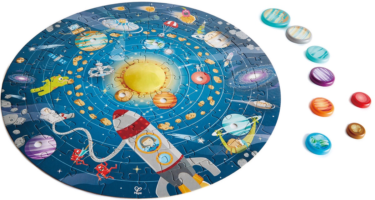 Imaginea produsului 'Puzzle. Sistemul Solar cu LED și planete din lemn'