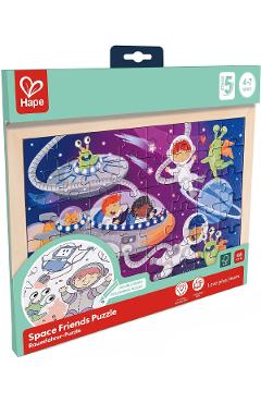Imaginea produsului 'Puzzle din lemn 2 în 1. Prietenii din spațiu'