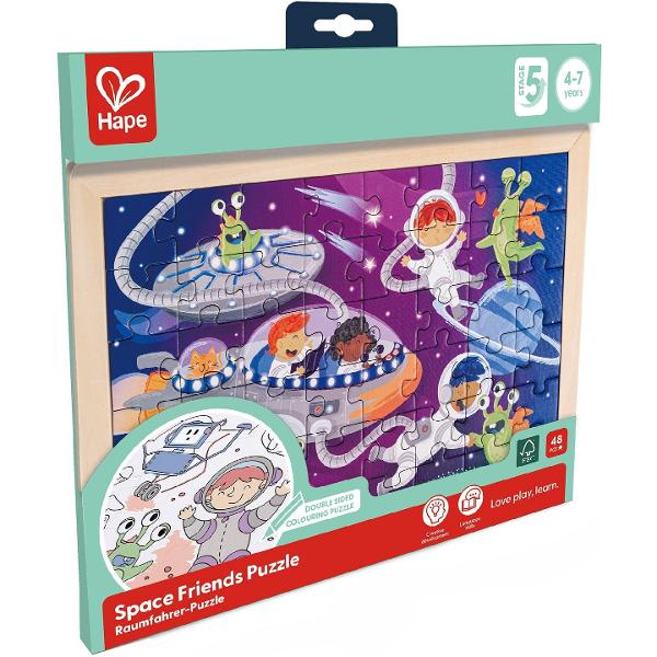 Puzzle din lemn 2 in 1. Prietenii din spatiu