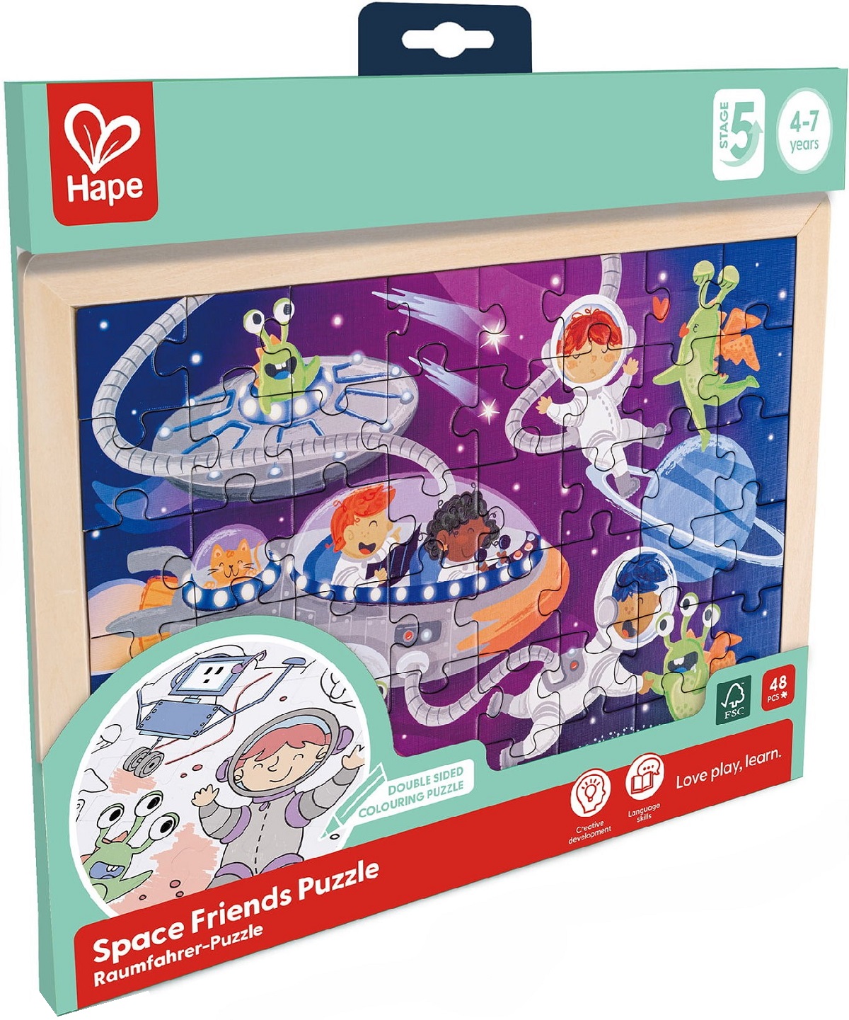 Imaginea produsului 'Puzzle din lemn 2 în 1. Prietenii din spațiu'