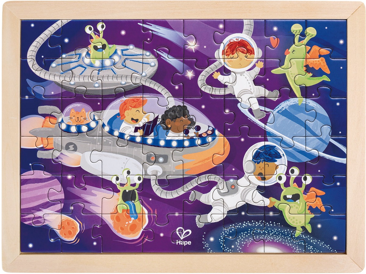 Imaginea produsului 'Puzzle din lemn 2 în 1. Prietenii din spațiu'