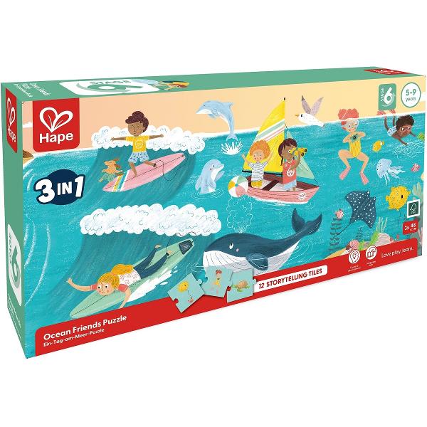 Puzzle 3 in 1. Prietenii oceanului + 12 piese storytelling