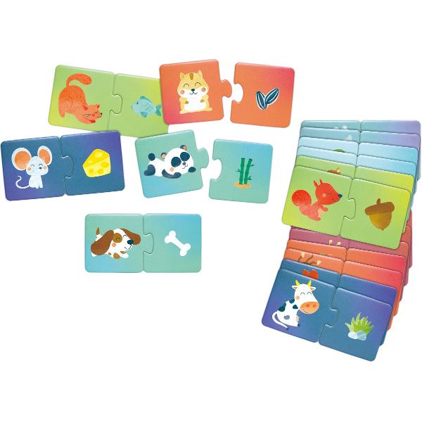 Puzzle: Potriveste perechea. Animale si gustari