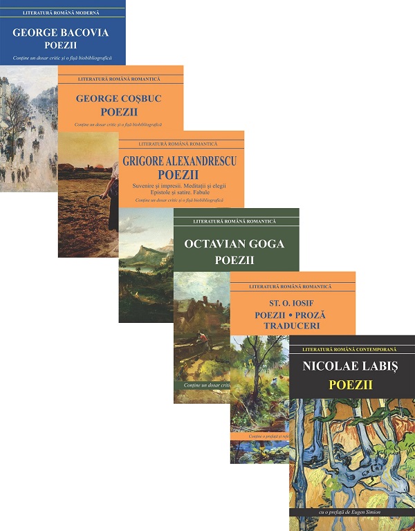 Coperta cărții 'Pachet 6 cărți: Poezii. Autori români - George Bacovia, George Coșbuc, Grigore Alexandrescu, Octavian Goga, Ștefan'