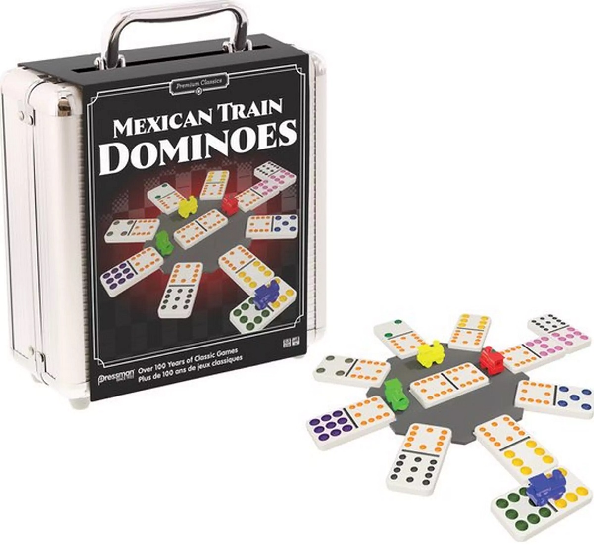 Imaginea produsului 'Joc Domino: Trenul mexican, în cutie metalică. Mexican Train Dominoes'