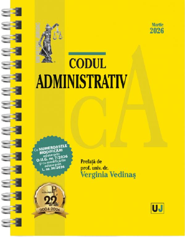 Coperta cărții 'Codul administrativ Martie 2026 Ed.Spiralată - Verginia Vedinaș'
