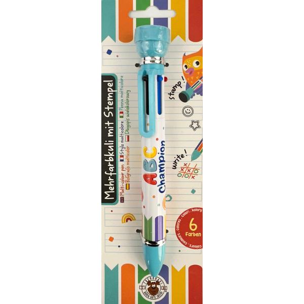 Pix multicolor cu 6 culori si stampila: ABC Campions. Albastru