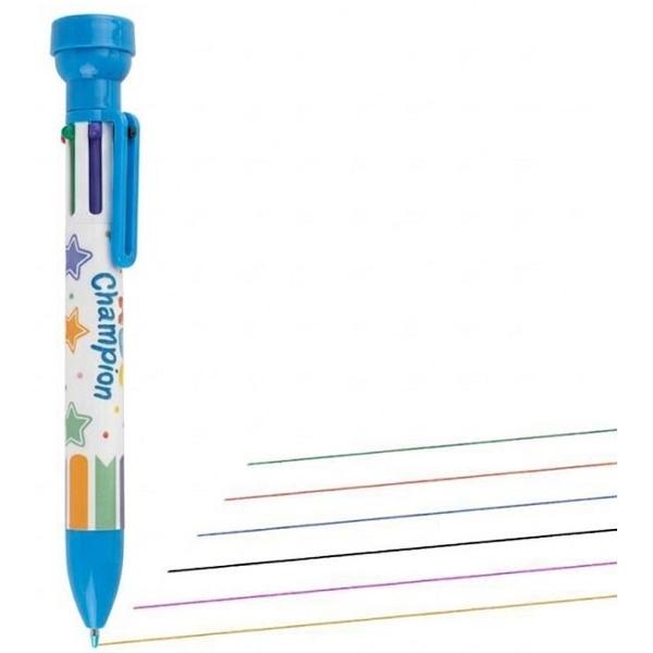 Pix multicolor cu 6 culori si stampila: ABC Campions. Albastru