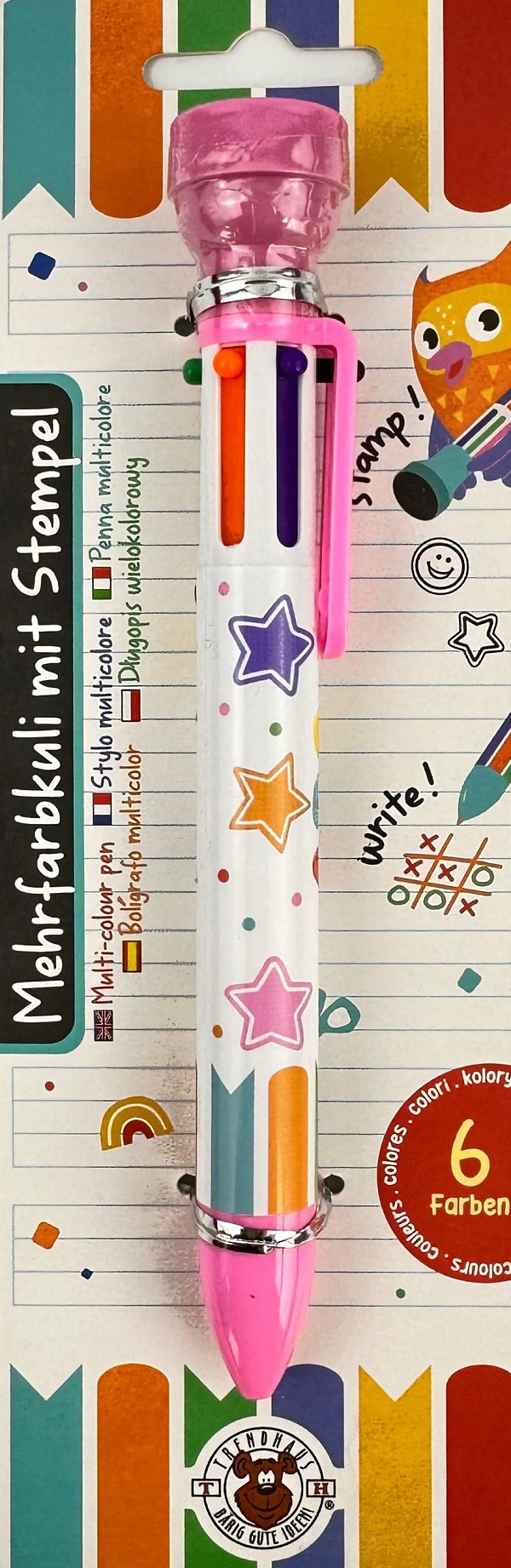 Imaginea produsului 'Pix multicolor cu 6 culori si stampila: ABC Campions. Roz'