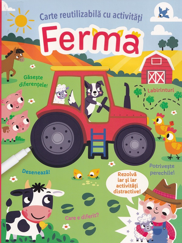 Coperta cărții 'Ferma. Carte reutilizabilă cu activități'
