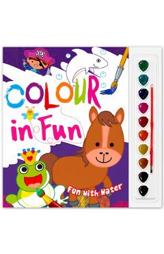 Coperta cărții 'Brijbasi-Fun With Water: Colouring 32 Page Book Set For Kids- With 10 Watercolour Cakes Kit & Paint Brush, Safe,'