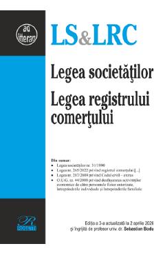 Coperta cărții 'Legea societăților. Legea registrului comerțului Ed.3 - Sebastian Bodu'
