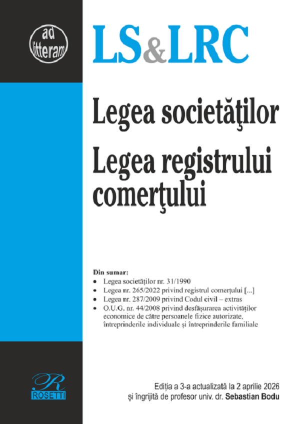 Coperta cărții 'Legea societăților. Legea registrului comerțului Ed.3 - Sebastian Bodu'