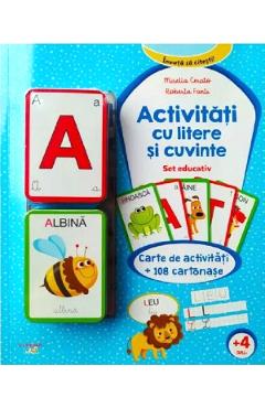 Coperta cărții 'Activități cu litere și cuvinte. Set educativ. Carte de activități + 108 cartonașe - Mirella Cerato, Roberta Fanti'