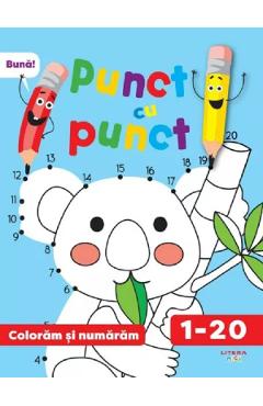 Coperta cărții 'Punct cu punct. Colorăm și numărăm de la 1 la 20'