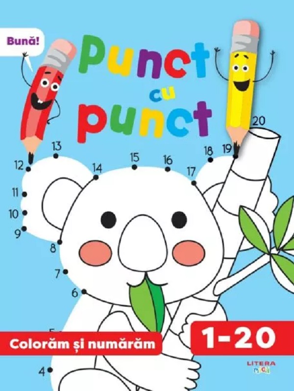 Coperta cărții 'Punct cu punct. Colorăm și numărăm de la 1 la 20'