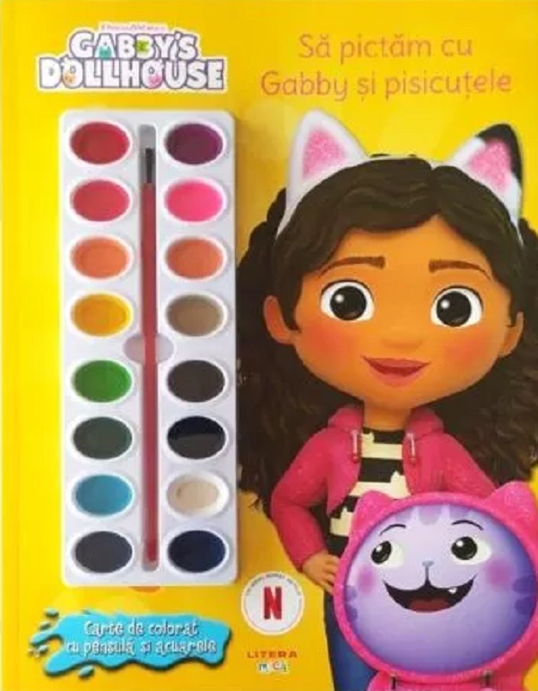 Coperta cărții 'Gabby’s Dollhouse. Să pictăm cu Gabby și pisicuțele. Carte de colorat cu pensulă și acuarele'