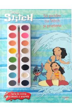 Coperta cărții 'Disney: Stitch. Să pictăm cu Stitch și prietenii. Carte de colorat cu pensulă și acuarele'