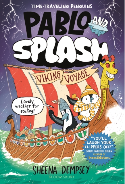 Coperta cărții 'Pablo and Splash: Viking Voyage: The Hilarious Kids Graphic Novel Series about Time-Travelling Penguins - Sheena Dempsey'