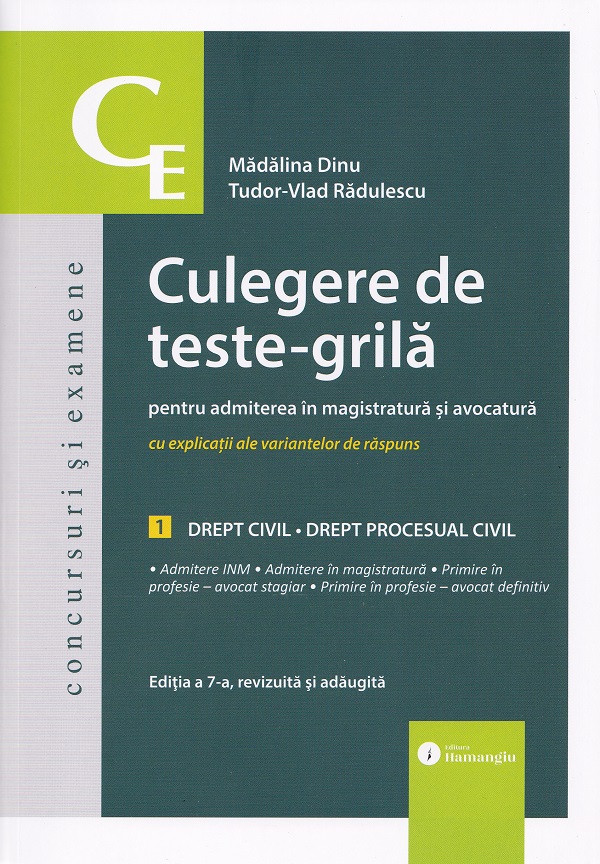 Coperta cărții 'Pachet 2 volume: Culegere de teste-grilă pentru admiterea în magistratură și avocatură Ed.7 - Mădălina Dinu, Tudor-Vlad'