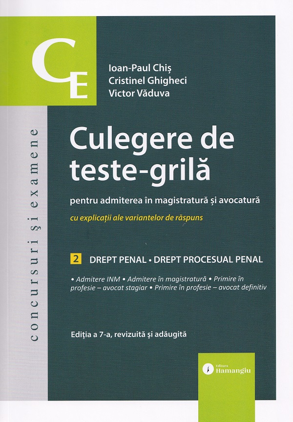 Coperta cărții 'Pachet 2 volume: Culegere de teste-grilă pentru admiterea în magistratură și avocatură Ed.7 - Mădălina Dinu, Tudor-Vlad'