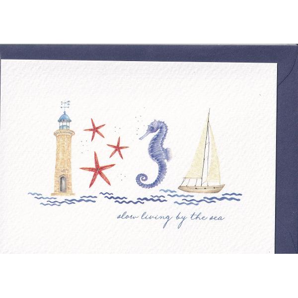 Carte postala: Slow living by the sea. Farul genovez. Maicolorat