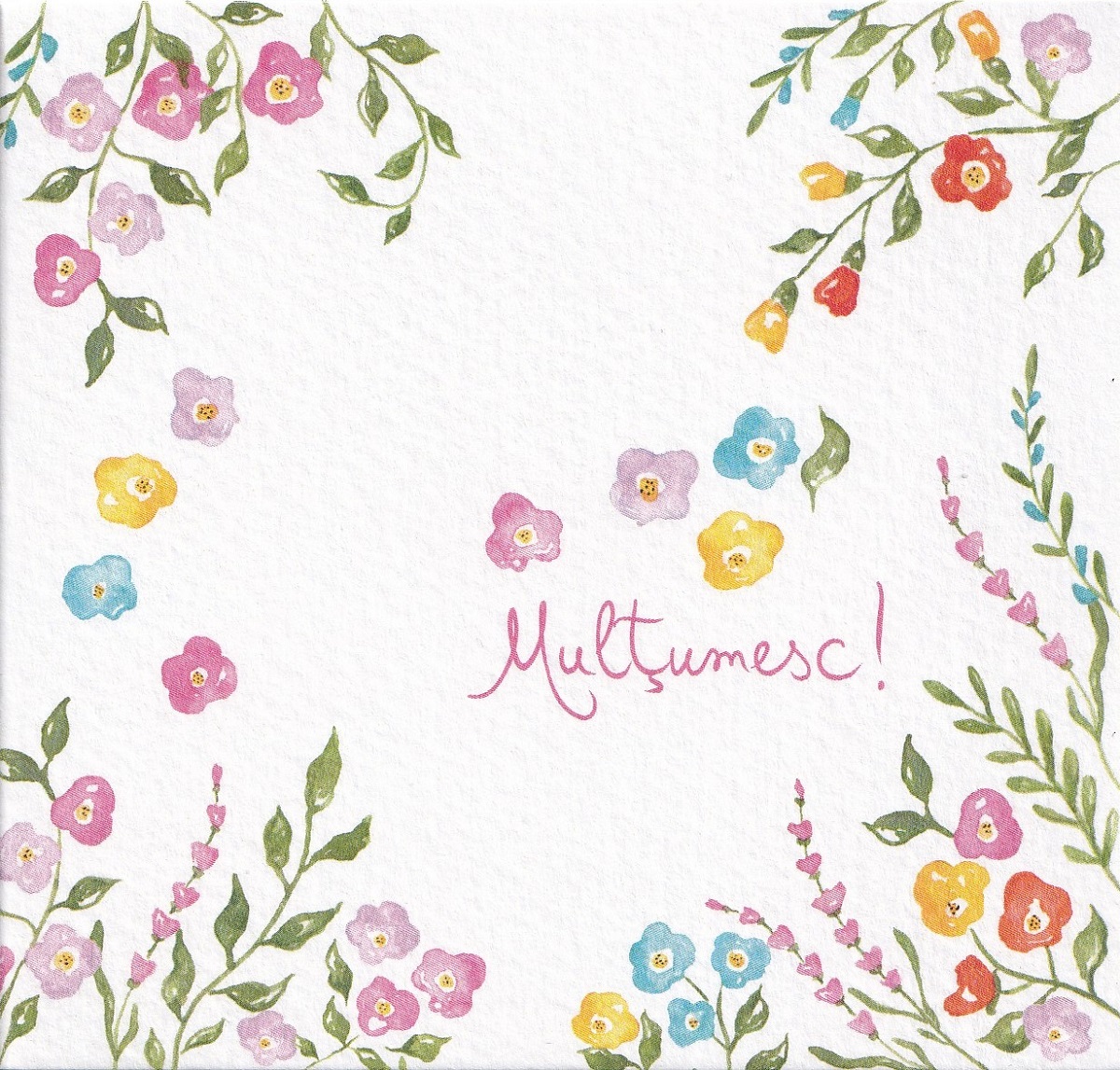Felicitare: Multumesc! Flori pastel. Mai Colorat