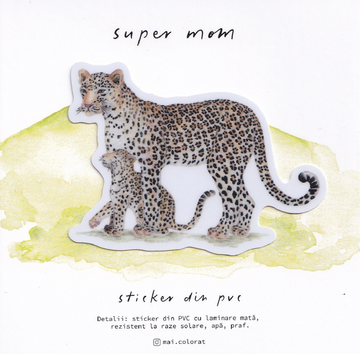 Sticker: Super Mom Leopard. Mai Colorat