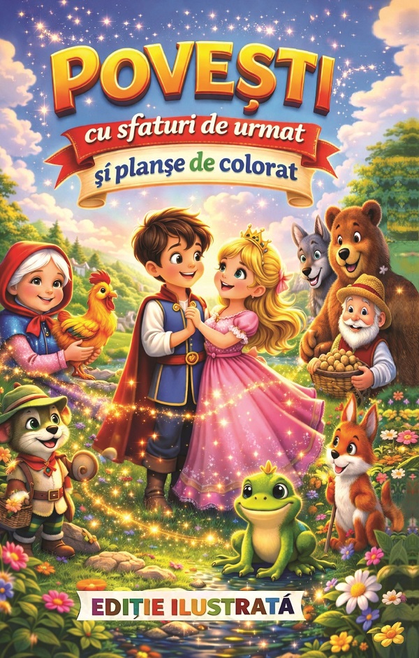 Coperta cărții 'Povești cu sfaturi de urmat și planșe de colorat'