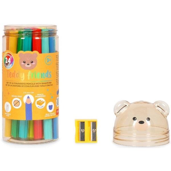 Set 24 creioane colorate + ascutitoare. Teddy friends