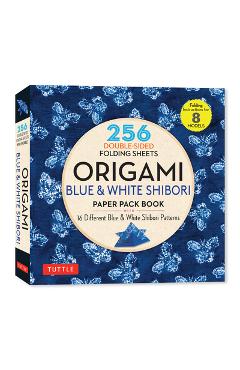Coperta cărții 'Origami Blue & White Shibori Paper Pack Book: 256 Double-Sided Folding Sheets (Includes Instructions for 8 Models) -'
