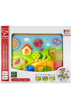 Imaginea produsului 'Puzzle din lemn 3 in 1. Pepe și prietenii'