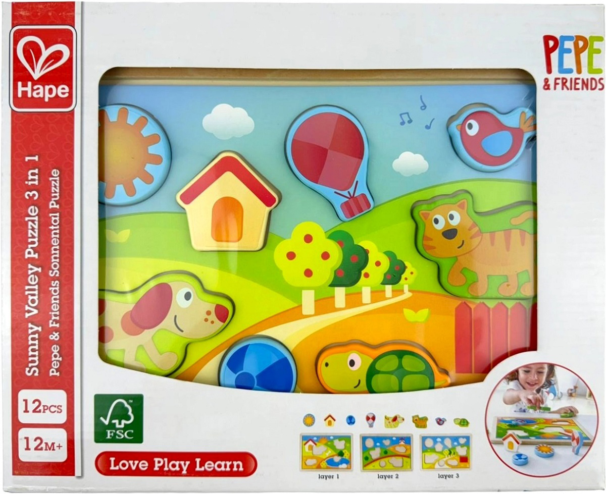 Imaginea produsului 'Puzzle din lemn 3 in 1. Pepe și prietenii'