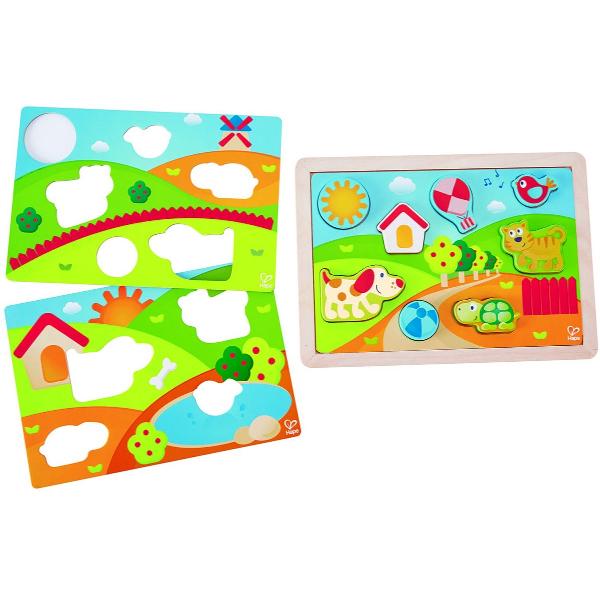 Puzzle din lemn 3 in 1. Pepe si prietenii
