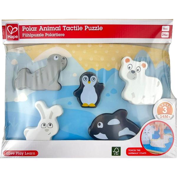 Puzzle din lemn tactil. Animale polare