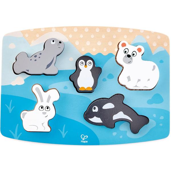 Puzzle din lemn tactil. Animale polare