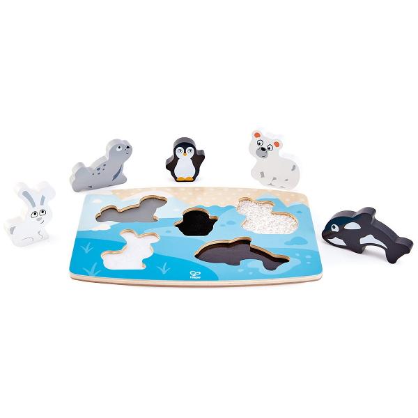 Puzzle din lemn tactil. Animale polare