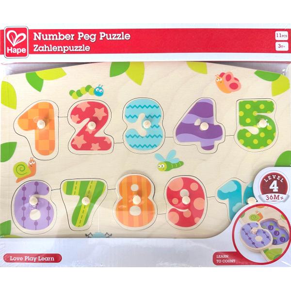 Puzzle din lemn cu butoni: Numere