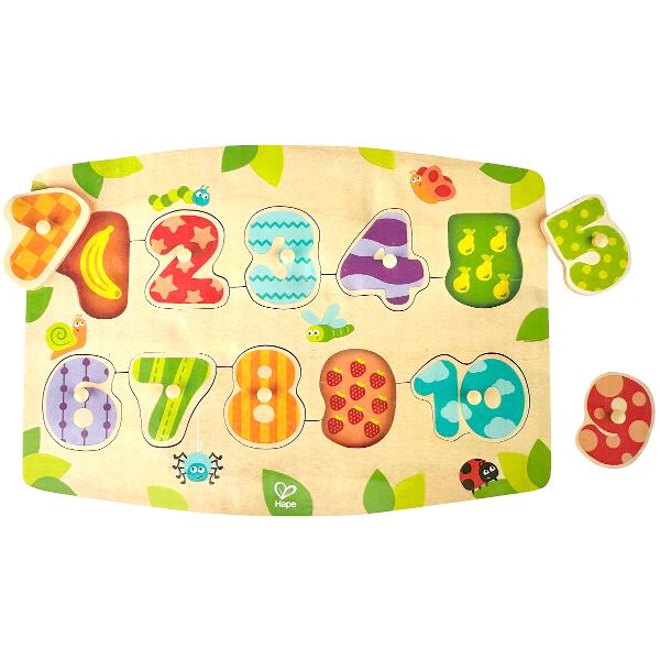 Puzzle din lemn cu butoni: Numere