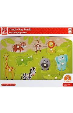 Imaginea produsului 'Puzzle din lemn cu butoni: Animale din junglă'
