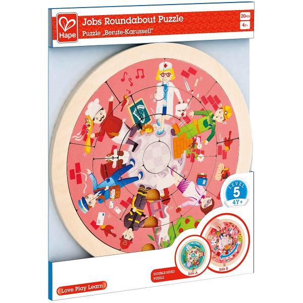 Puzzle din lemn cu doua fete. Giratoriu si meserii