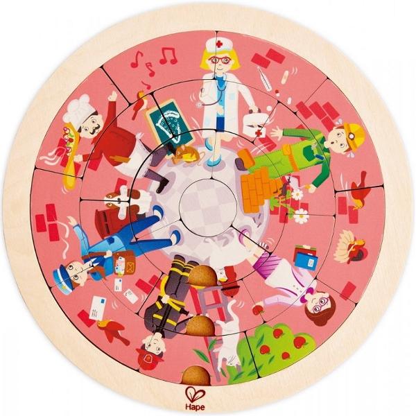 Puzzle din lemn cu doua fete. Giratoriu si meserii