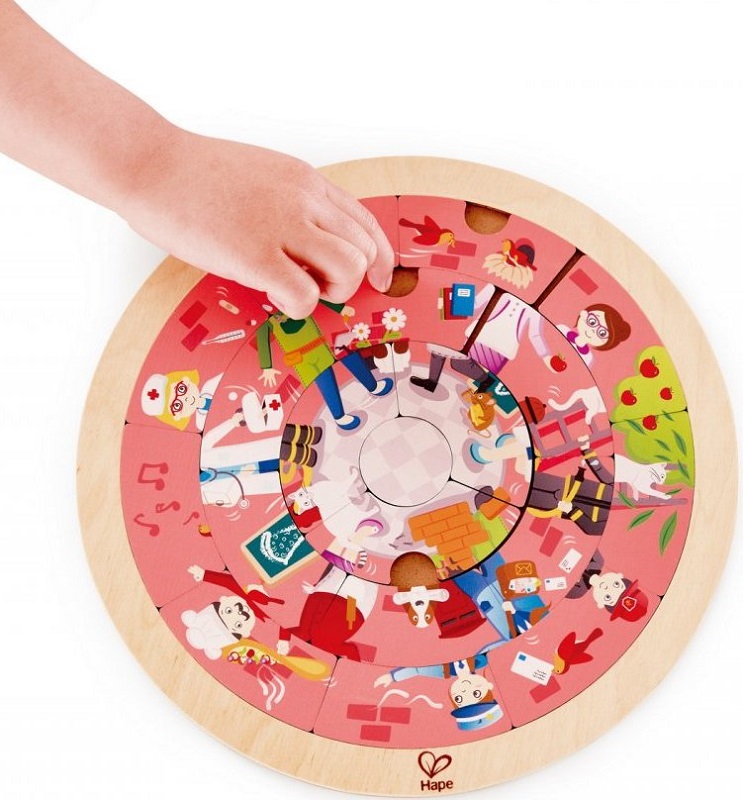 Imaginea produsului 'Puzzle din lemn cu două fețe. Giratoriu și meserii'
