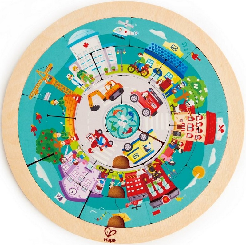 Imaginea produsului 'Puzzle din lemn cu două fețe. Giratoriu și meserii'