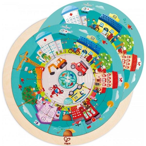 Puzzle din lemn cu doua fete. Giratoriu si meserii