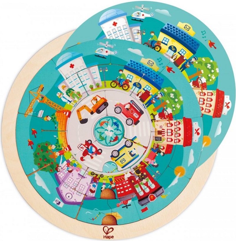 Imaginea produsului 'Puzzle din lemn cu două fețe. Giratoriu și meserii'